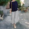 imagechouyatou Women Casual Long Sleeve V Neck Striped Shift Dress Loose Long Maxi Cotton Shirt Dress with PocketBlack
