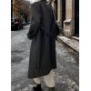 imagechouyatou Women Double Breasted Wool Coat Lapel Collar Long Peacoat Business Casual Trench Coat with BeltBlack