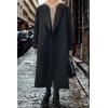 imagechouyatou Women Double Breasted Wool Coat Lapel Collar Long Peacoat Business Casual Trench Coat with BeltBlack