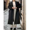 imagechouyatou Women Double Breasted Wool Coat Lapel Collar Long Peacoat Business Casual Trench Coat with BeltBlack