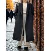 imagechouyatou Women Double Breasted Wool Coat Lapel Collar Long Peacoat Business Casual Trench Coat with BeltBlack