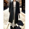 imagechouyatou Women Double Breasted Wool Coat Lapel Collar Long Peacoat Business Casual Trench Coat with BeltBlack