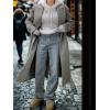 imagechouyatou Women Double Breasted Wool Coat Lapel Collar Long Peacoat Business Casual Trench Coat with BeltGrey
