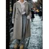 imagechouyatou Women Double Breasted Wool Coat Lapel Collar Long Peacoat Business Casual Trench Coat with BeltGrey