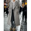 imagechouyatou Women Double Breasted Wool Coat Lapel Collar Long Peacoat Business Casual Trench Coat with BeltGrey