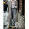 imagechouyatou Women Double Breasted Wool Coat Lapel Collar Long Peacoat Business Casual Trench Coat with BeltGrey