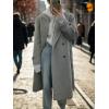 imagechouyatou Women Double Breasted Wool Coat Lapel Collar Long Peacoat Business Casual Trench Coat with BeltGrey