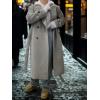imagechouyatou Women Double Breasted Wool Coat Lapel Collar Long Peacoat Business Casual Trench Coat with BeltGrey