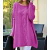 imagechouyatou Women Fall Cable Knit Pullover Sweater Tunic or Tops to Wear with Leggings Loose Chunky SweaterRose Red