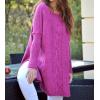 imagechouyatou Women Fall Cable Knit Pullover Sweater Tunic or Tops to Wear with Leggings Loose Chunky SweaterRose Red