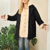imagechouyatou Women Fall Notch Lapel Faux Suede Leather Trench Coat Overcoat Business Casual Midi Long Pea CoatBlack