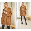imagechouyatou Women Fall Notch Lapel Faux Suede Leather Trench Coat Overcoat Business Casual Midi Long Pea CoatBrown
