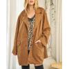 imagechouyatou Women Fall Notch Lapel Faux Suede Leather Trench Coat Overcoat Business Casual Midi Long Pea CoatBrown