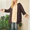 imagechouyatou Women Fall Notch Lapel Faux Suede Leather Trench Coat Overcoat Business Casual Midi Long Pea CoatCoffee