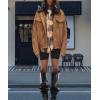imagechouyatou Women Fall Western Faux Leather Suede Bomber Jacket Casual Motorcycle Jacket Zip Up Barn JacketBrown