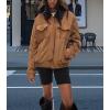 imagechouyatou Women Fall Western Faux Leather Suede Bomber Jacket Casual Motorcycle Jacket Zip Up Barn JacketBrown