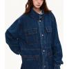 imagechouyatou Women Fall Western Utility Jean Jacket Oversized Distressed Y2K Long Denim Jacket Trench CoatDark Blue