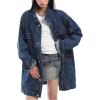 imagechouyatou Women Fall Western Utility Jean Jacket Oversized Distressed Y2K Long Denim Jacket Trench CoatDark Blue
