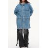 imagechouyatou Women Fall Western Utility Jean Jacket Oversized Distressed Y2K Long Denim Jacket Trench CoatLight Blue
