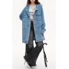 imagechouyatou Women Fall Western Utility Jean Jacket Oversized Distressed Y2K Long Denim Jacket Trench CoatLight Blue