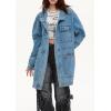 imagechouyatou Women Fall Western Utility Jean Jacket Oversized Distressed Y2K Long Denim Jacket Trench CoatLight Blue
