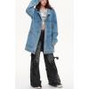 imagechouyatou Women Fall Western Utility Jean Jacket Oversized Distressed Y2K Long Denim Jacket Trench CoatLight Blue