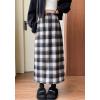 imagechouyatou Women Fall Winter Elastic High Waist Plaid Skirt ALine Maxi Long Wool Pencil Skirt with SplitBlack