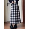 imagechouyatou Women Fall Winter Elastic High Waist Plaid Skirt ALine Maxi Long Wool Pencil Skirt with SplitBlack