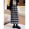 imagechouyatou Women Fall Winter Elastic High Waist Plaid Skirt ALine Maxi Long Wool Pencil Skirt with SplitBlack