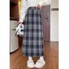 imagechouyatou Women Fall Winter Elastic High Waist Plaid Skirt ALine Maxi Long Wool Pencil Skirt with SplitBlue