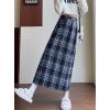 imagechouyatou Women Fall Winter Elastic High Waist Plaid Skirt ALine Maxi Long Wool Pencil Skirt with SplitBlue
