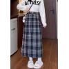 imagechouyatou Women Fall Winter Elastic High Waist Plaid Skirt ALine Maxi Long Wool Pencil Skirt with SplitBlue