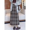 imagechouyatou Women Fall Winter Elastic High Waist Plaid Skirt ALine Maxi Long Wool Pencil Skirt with SplitBrown