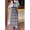 imagechouyatou Women Fall Winter Elastic High Waist Plaid Skirt ALine Maxi Long Wool Pencil Skirt with SplitBrown
