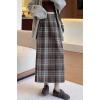 imagechouyatou Women Fall Winter Elastic High Waist Plaid Skirt ALine Maxi Long Wool Pencil Skirt with SplitBrown