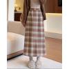 imagechouyatou Women Fall Winter Elastic High Waist Plaid Skirt ALine Maxi Long Wool Pencil Skirt with SplitKhaki
