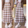imagechouyatou Women Fall Winter Elastic High Waist Plaid Skirt ALine Maxi Long Wool Pencil Skirt with SplitKhaki