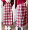 imagechouyatou Women Fall Winter Elastic High Waist Plaid Skirt ALine Maxi Long Wool Pencil Skirt with SplitRed