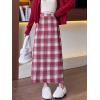 imagechouyatou Women Fall Winter Elastic High Waist Plaid Skirt ALine Maxi Long Wool Pencil Skirt with SplitRed