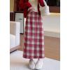 imagechouyatou Women Fall Winter Elastic High Waist Plaid Skirt ALine Maxi Long Wool Pencil Skirt with SplitRed