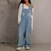imagechouyatou Women Loose Denim Overall Pants Wide Leg Adjustable Strap Baggy One Piece Jumpsuit with PocketsBlue