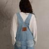 imagechouyatou Women Loose Denim Overall Pants Wide Leg Adjustable Strap Baggy One Piece Jumpsuit with PocketsBlue