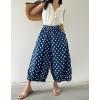 imagechouyatou Women Polka Dot Printed Wide Leg Cotton Pants Loose Elastic Waist Palazzo Trousers with PocketsDark Blue