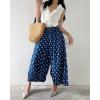 imagechouyatou Women Polka Dot Printed Wide Leg Cotton Pants Loose Elastic Waist Palazzo Trousers with PocketsDark Blue