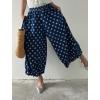 imagechouyatou Women Polka Dot Printed Wide Leg Cotton Pants Loose Elastic Waist Palazzo Trousers with PocketsDark Blue