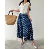 imagechouyatou Women Polka Dot Printed Wide Leg Cotton Pants Loose Elastic Waist Palazzo Trousers with PocketsDark Blue