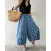 imagechouyatou Women Polka Dot Printed Wide Leg Cotton Pants Loose Elastic Waist Palazzo Trousers with PocketsLight Blue