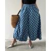 imagechouyatou Women Polka Dot Printed Wide Leg Cotton Pants Loose Elastic Waist Palazzo Trousers with PocketsLight Blue