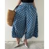 imagechouyatou Women Polka Dot Printed Wide Leg Cotton Pants Loose Elastic Waist Palazzo Trousers with PocketsLight Blue