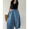 imagechouyatou Women Polka Dot Printed Wide Leg Cotton Pants Loose Elastic Waist Palazzo Trousers with PocketsLight Blue